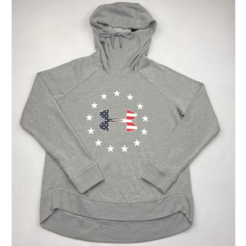 NWT Under Armour Hoodie Womens M Grey Freedom USA Flag Funnel Neck Cowl 1332413